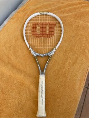 Wilson White and Silver Tennis Racket with Red Logo